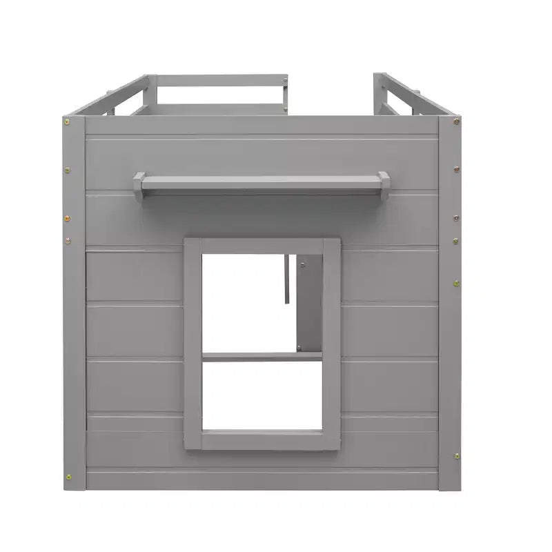Lit mezzanine double au design moderne avec armoire et étagère, conçu pour votre sécurité