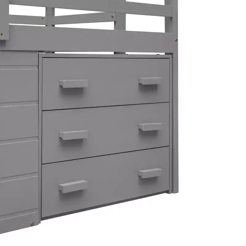 Lit mezzanine double au design moderne avec armoire et étagère, conçu pour votre sécurité