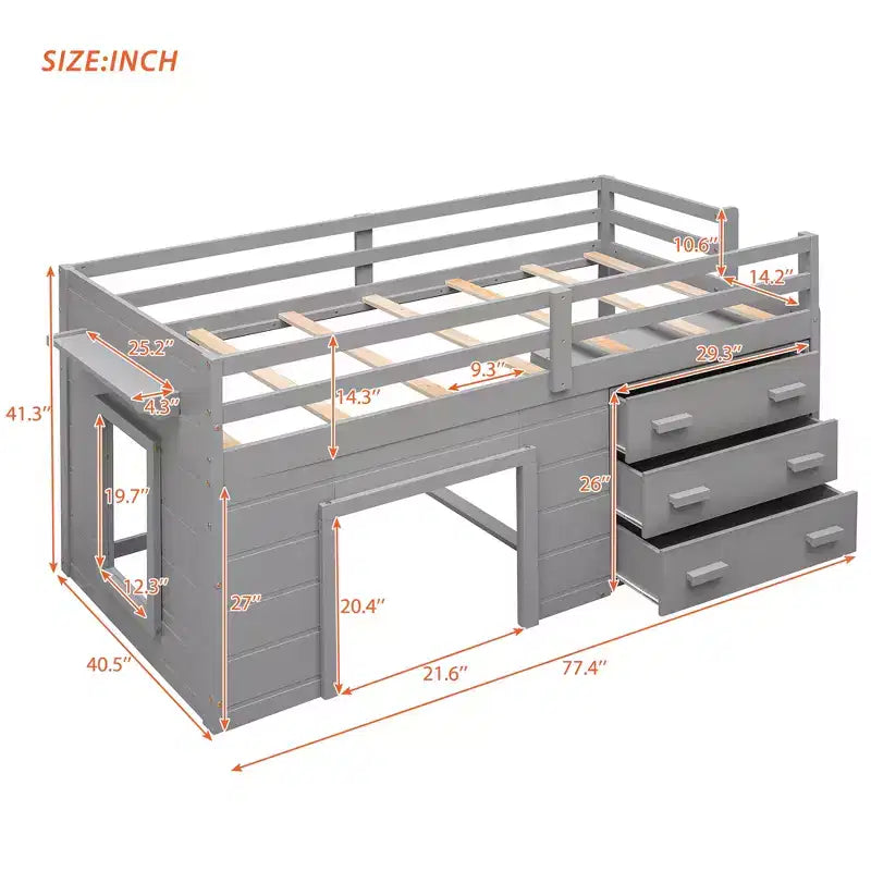 Lit mezzanine double au design moderne avec armoire et étagère, conçu pour votre sécurité