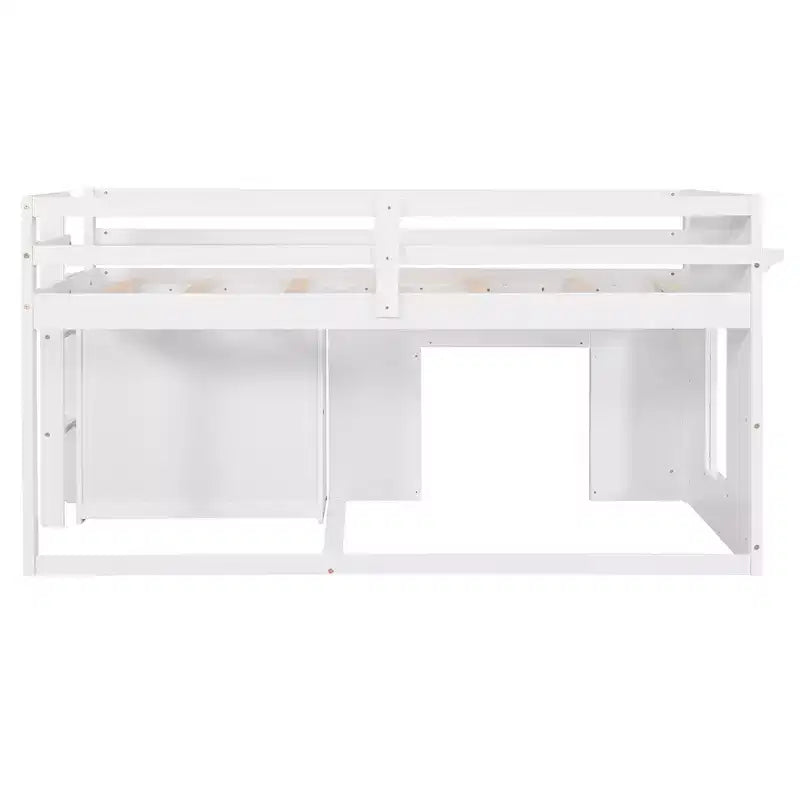 Lit mezzanine double au design moderne avec armoire et étagère, conçu pour votre sécurité