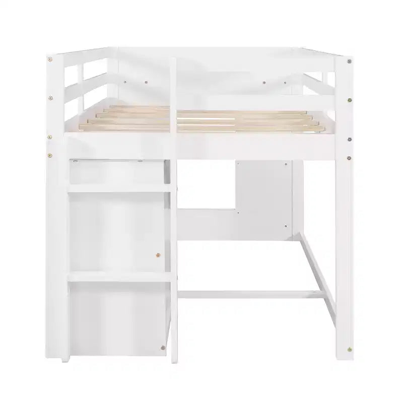 Lit mezzanine double au design moderne avec armoire et étagère, conçu pour votre sécurité