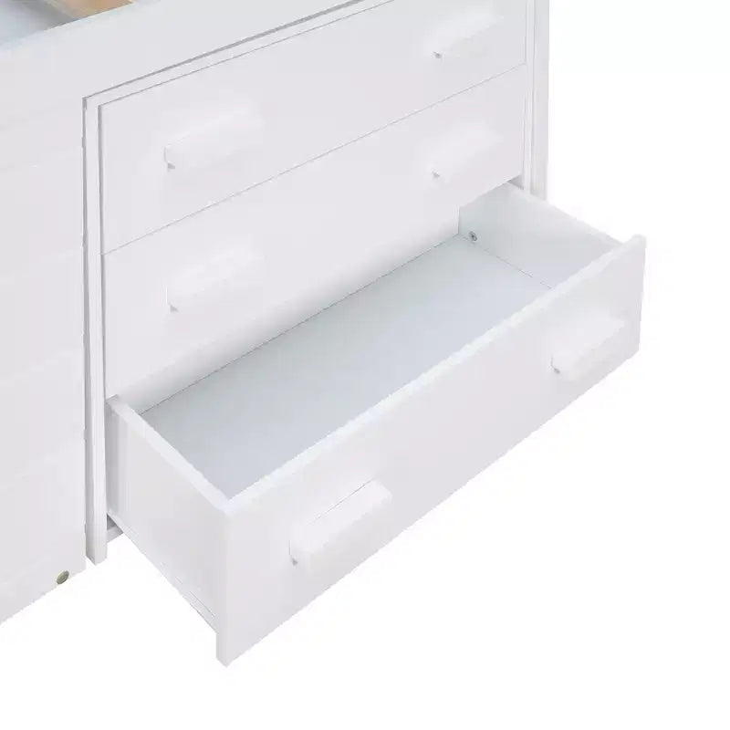 Lit mezzanine double au design moderne avec armoire et étagère, conçu pour votre sécurité