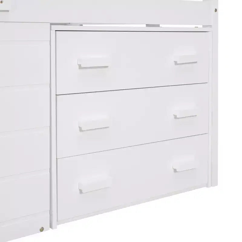 Lit mezzanine double au design moderne avec armoire et étagère, conçu pour votre sécurité
