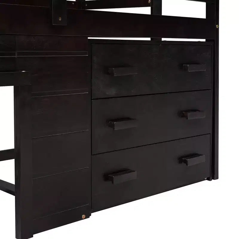 Lit mezzanine double au design moderne avec armoire et étagère, conçu pour votre sécurité