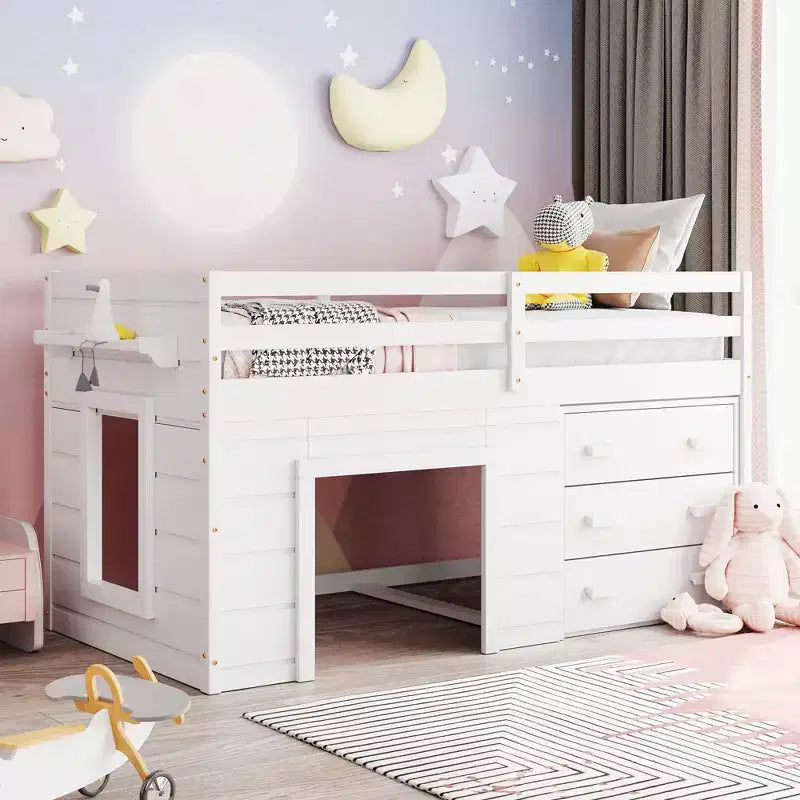 Whisen 77.4L x 40.5W Modern Design Twin Size Loft Bed with Cabinet and Shelf, Designed for your safety