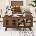 Table basse avec rangement, étagères réglables et 2 portes, table basse en bois