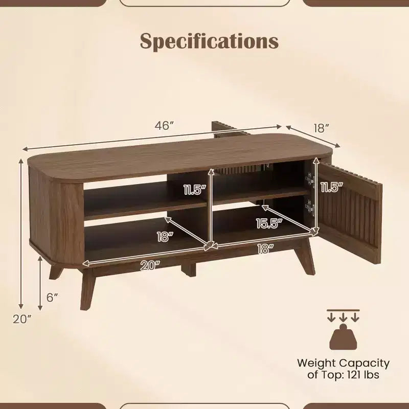 Table basse avec rangement, étagères réglables et 2 portes, table basse en bois