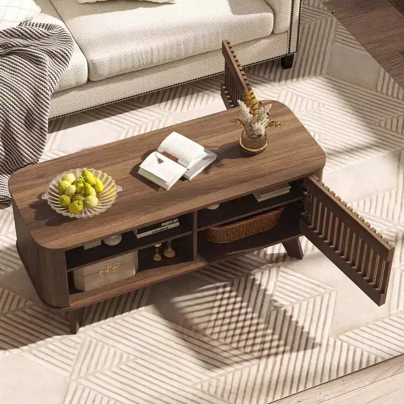 Table basse avec rangement, étagères réglables et 2 portes, table basse en bois