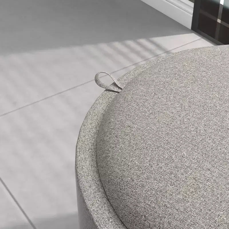 Table basse ottomane de rangement avec plateau relevable et espace de rangement, repose-pieds rond avec revêtement en tissu façon lin