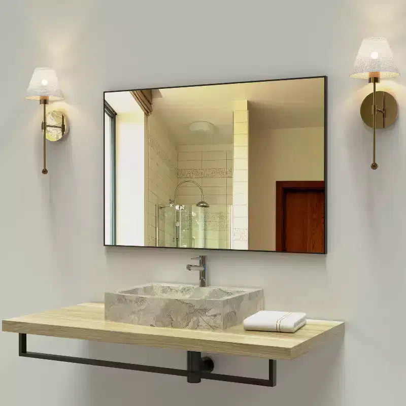36x24 Modern Black Bathroom Mirror: Aluminum Frame, Vertical/Horizontal, Decorative