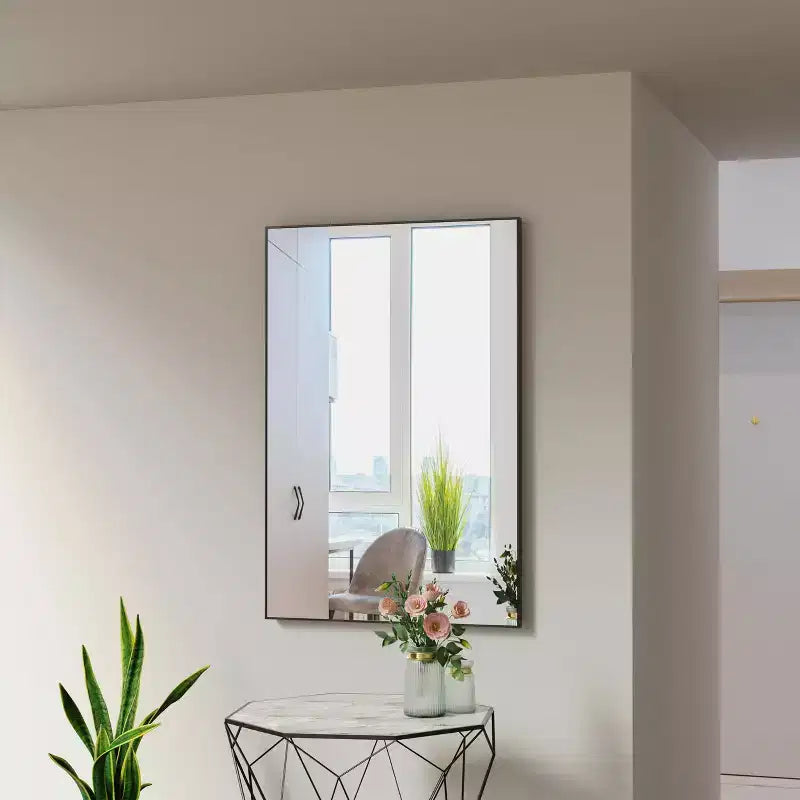 Miroir de salle de bain moderne noir 36x24 : Cadre en aluminium, Vertical/Horizontal, Décoratif