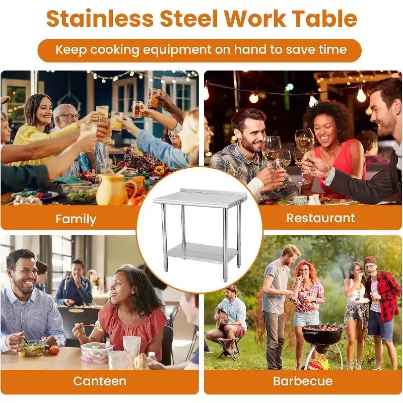 Table de travail robuste en acier inoxydable, table utilitaire à hauteur réglable pour la maison, le garage et la restauration