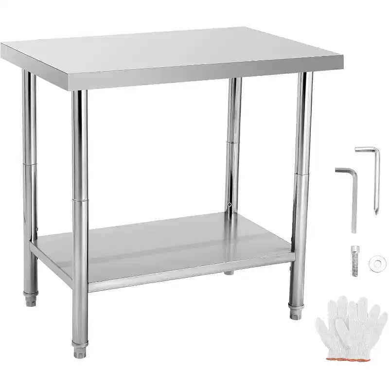 Table de travail robuste en acier inoxydable, table utilitaire à hauteur réglable pour la maison, le garage et la restauration