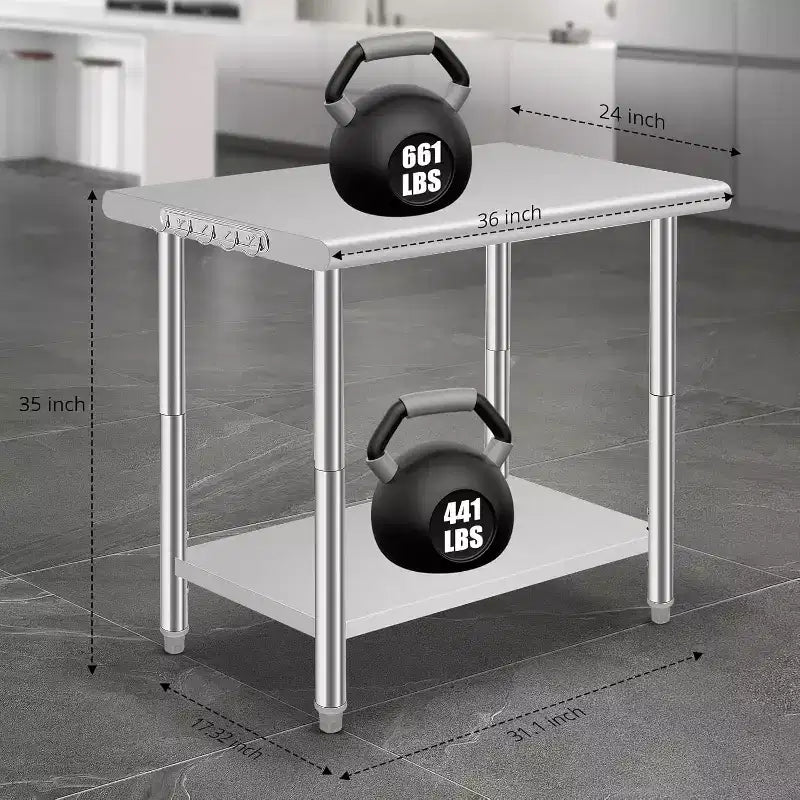 Table de travail robuste en acier inoxydable, table utilitaire à hauteur réglable pour la maison, le garage et la restauration