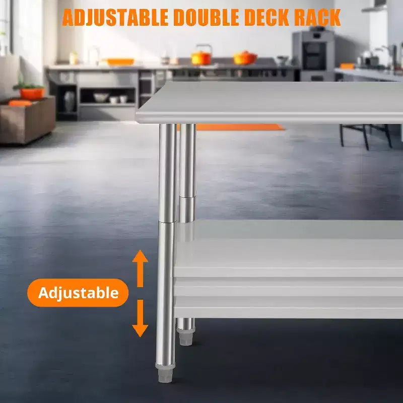 Table de travail robuste en acier inoxydable, table utilitaire à hauteur réglable pour la maison, le garage et la restauration