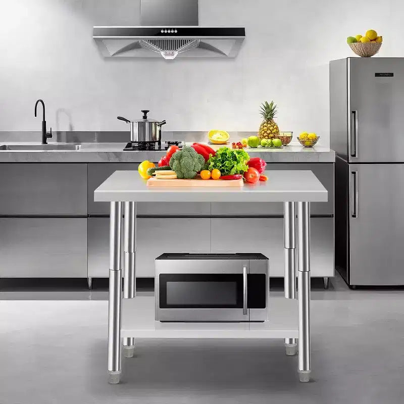 Table de travail robuste en acier inoxydable, table utilitaire à hauteur réglable pour la maison, le garage et la restauration