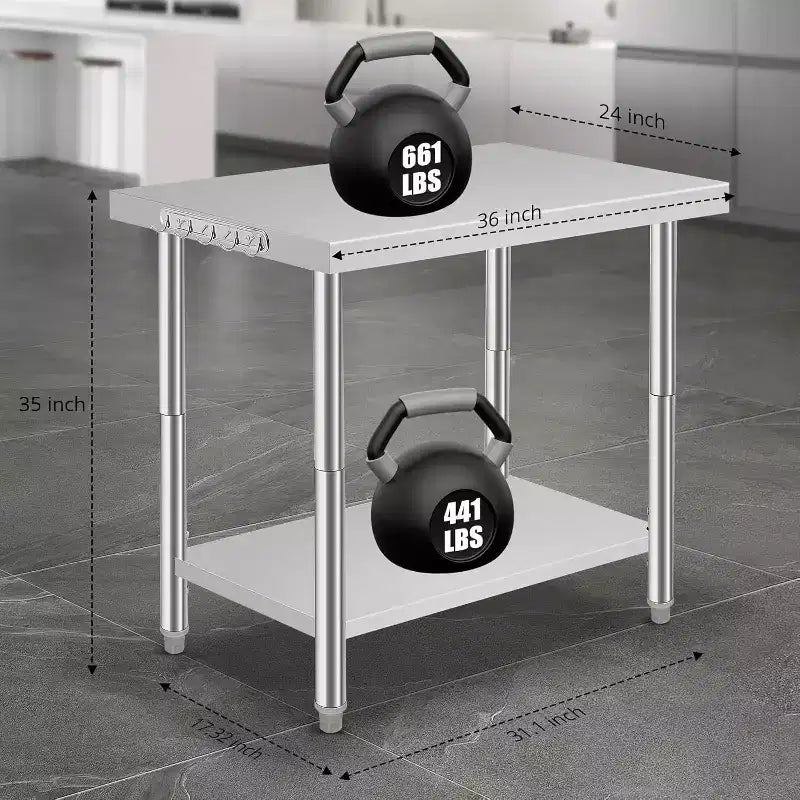 Table de travail robuste en acier inoxydable, table utilitaire à hauteur réglable pour la maison, le garage et la restauration
