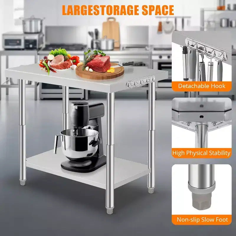 Table de travail robuste en acier inoxydable, table utilitaire à hauteur réglable pour la maison, le garage et la restauration