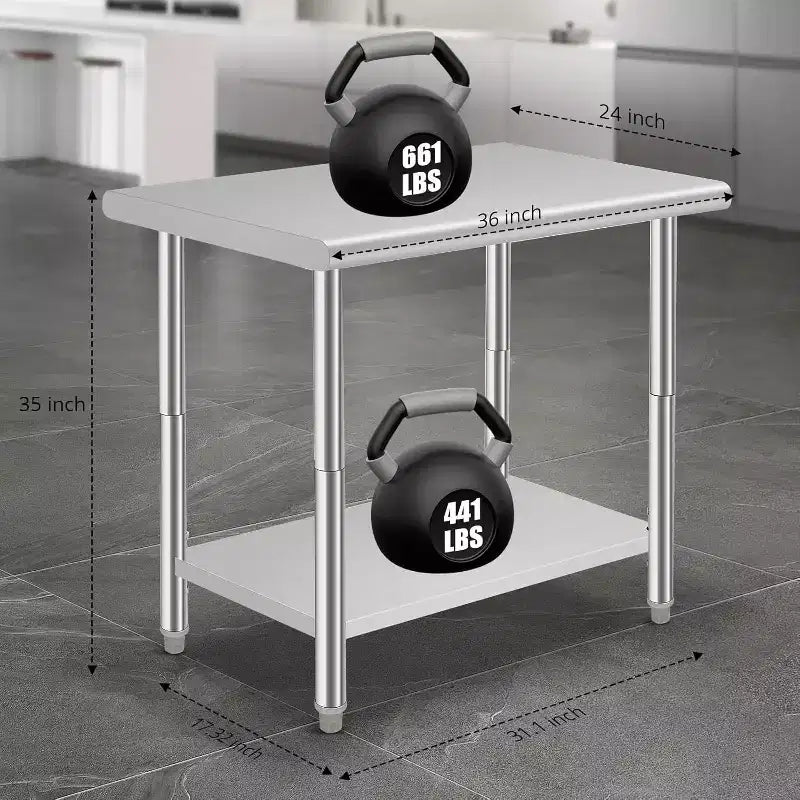 Table de travail robuste en acier inoxydable, table utilitaire à hauteur réglable pour la maison, le garage et la restauration
