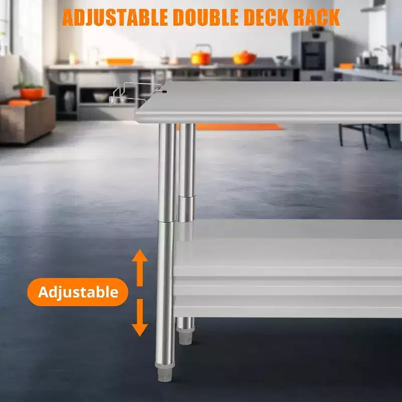 Table de travail robuste en acier inoxydable, table utilitaire à hauteur réglable pour la maison, le garage et la restauration