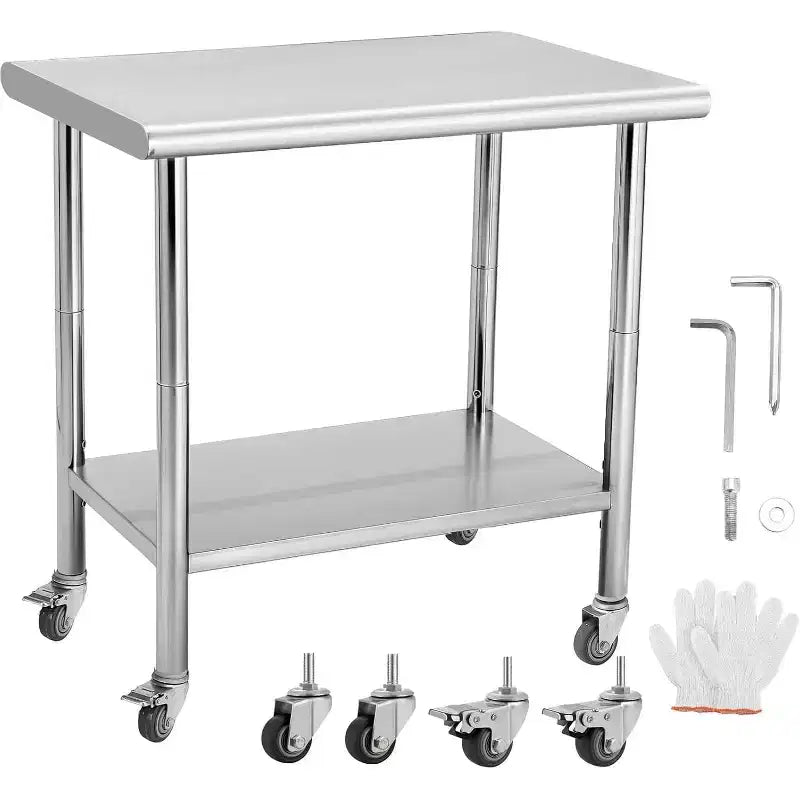 Table de travail robuste en acier inoxydable, table utilitaire à hauteur réglable pour la maison, le garage et la restauration