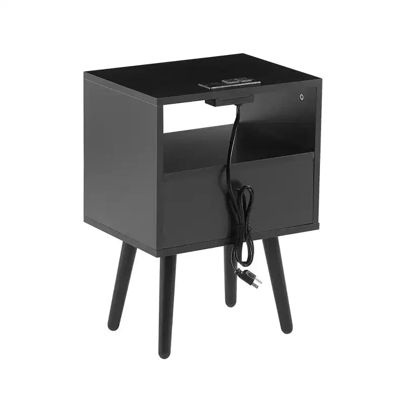 Table d'appoint en rotin, table de chevet moderne avec tiroir et pieds en bois massif