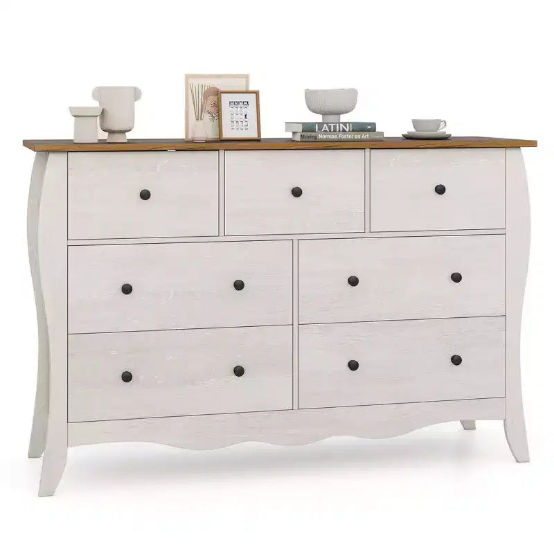 Costway 1/2 PCS 47 Farmhouse Chest of Drawers with 7 Folding Fabric Drawers Anti-tipping Kit Gray