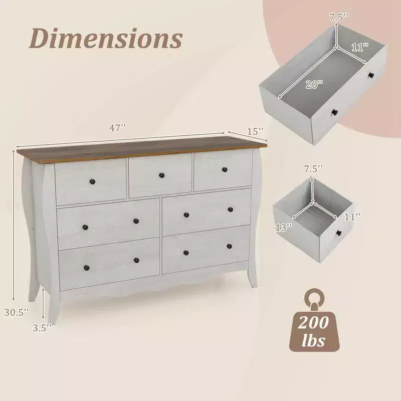1/2 commodes de ferme de 120 cm avec 7 tiroirs en tissu pliable, kit anti-basculement gris
