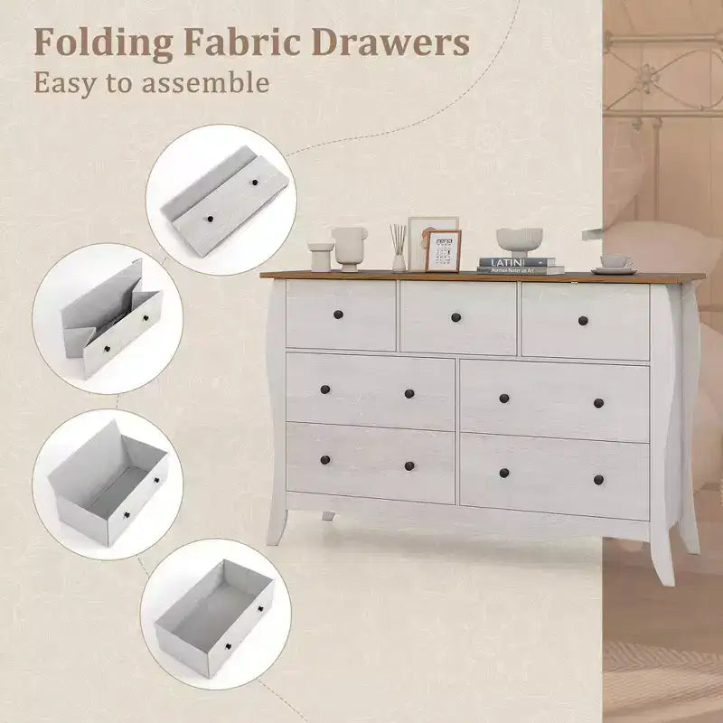 1/2 commodes de ferme de 120 cm avec 7 tiroirs en tissu pliable, kit anti-basculement gris