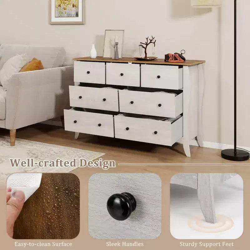 1/2 commodes de ferme de 120 cm avec 7 tiroirs en tissu pliable, kit anti-basculement gris