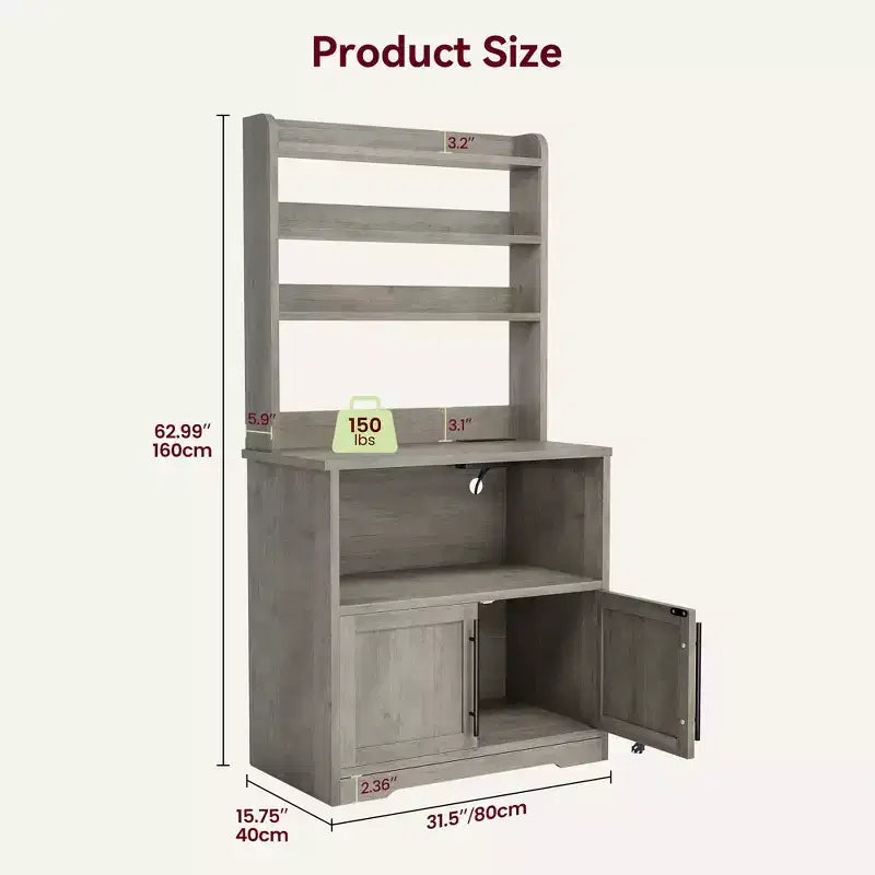 Meuble de rangement pour micro-ondes, étagère de boulanger, armoire de rangement en bois de style ferme avec prise de courant et comptoir épaissi