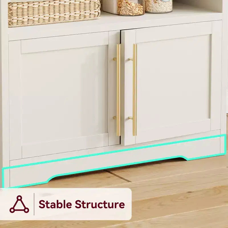 Meuble de rangement pour micro-ondes, étagère de boulanger, armoire de rangement en bois de style ferme avec prise de courant et comptoir épaissi