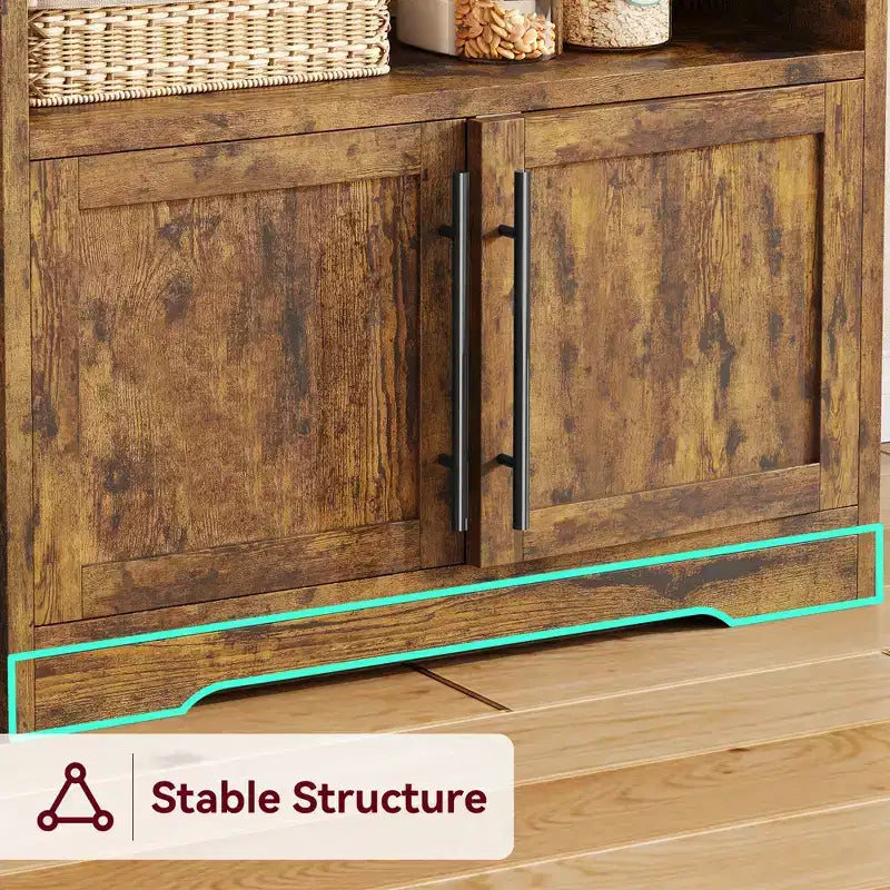 Meuble de rangement pour micro-ondes, étagère de boulanger, armoire de rangement en bois de style ferme avec prise de courant et comptoir épaissi