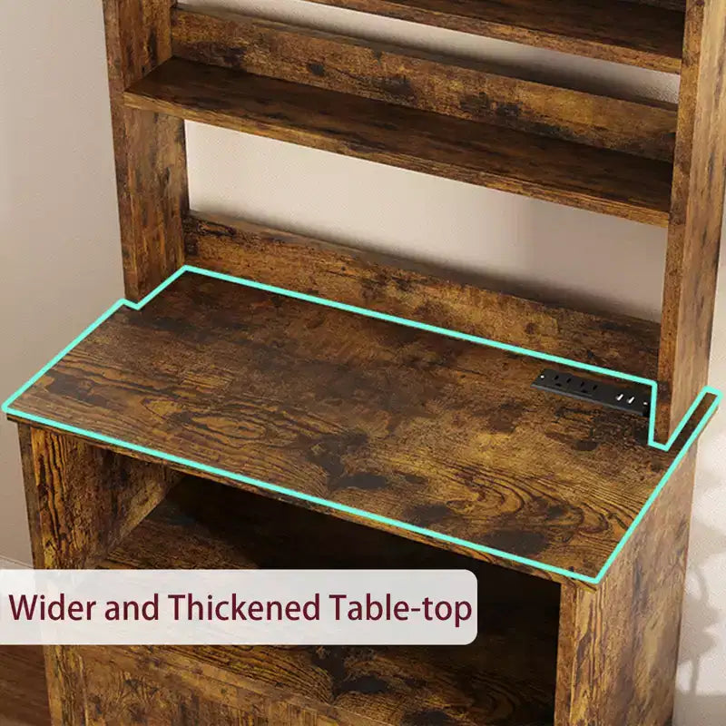 Meuble de rangement pour micro-ondes, étagère de boulanger, armoire de rangement en bois de style ferme avec prise de courant et comptoir épaissi