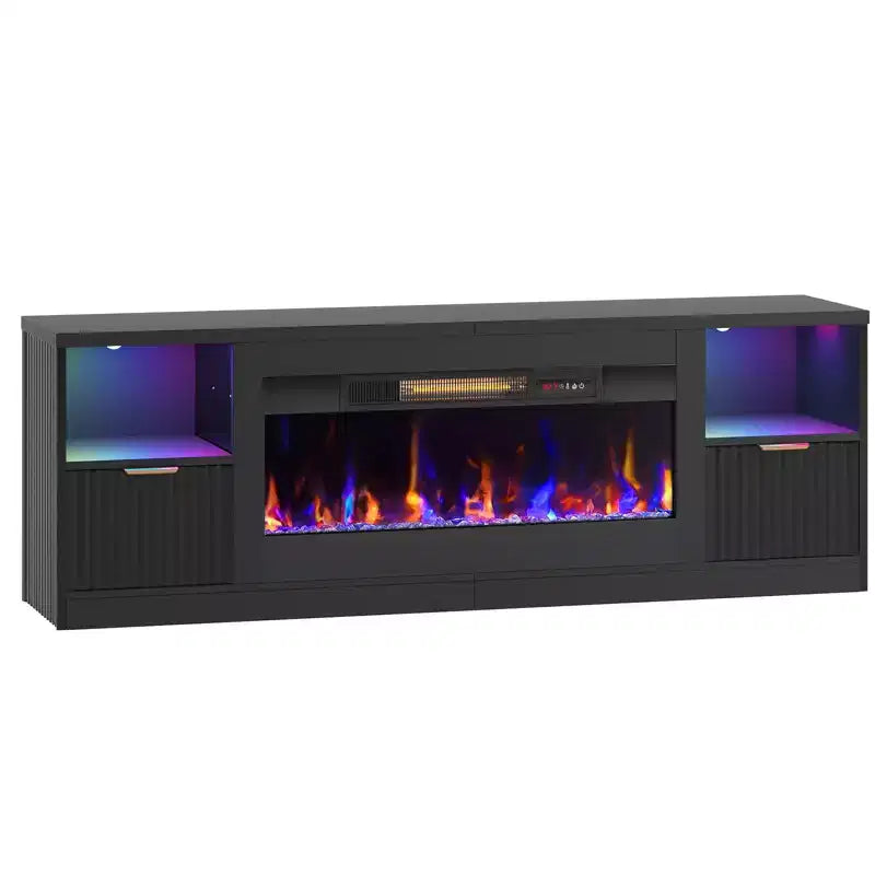Meuble TV cheminée cannelé et brillant de 70 po avec cheminée de 36 po