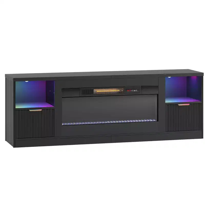 Meuble TV cheminée cannelé et brillant de 70 po avec cheminée de 36 po
