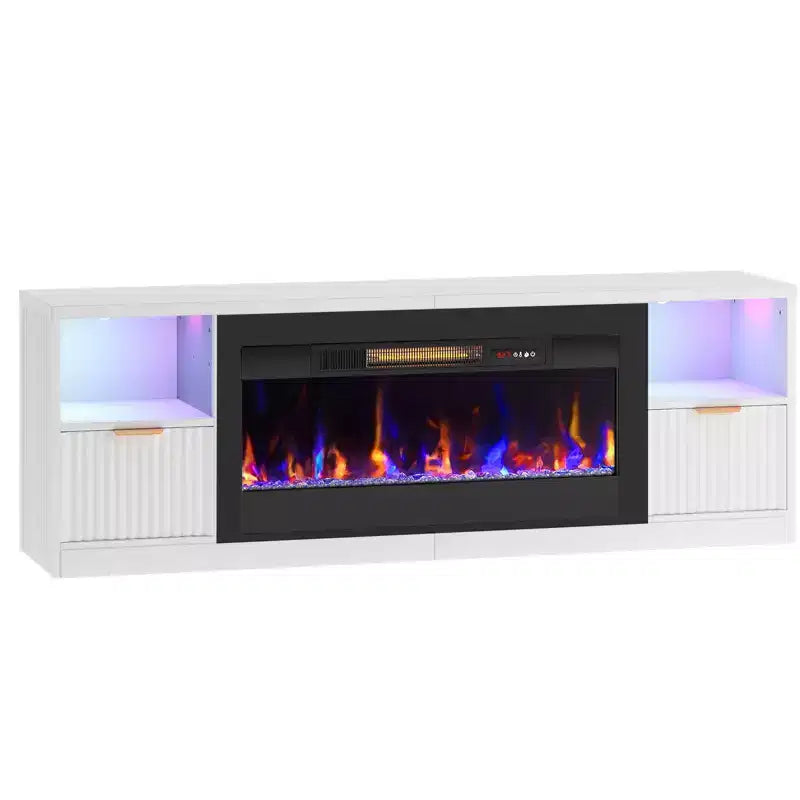 Meuble TV cheminée cannelé et brillant de 70 po avec cheminée de 36 po