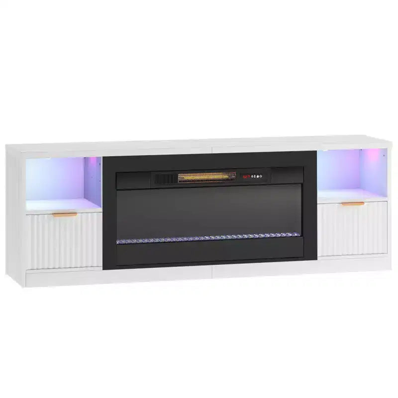 Meuble TV cheminée cannelé et brillant de 70 po avec cheminée de 36 po
