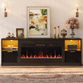 Bestier 70 Fluted Glossy Fireplace TV Stand with 36 Fireplace & LED Light Modern Entertainment Center with Cabinets