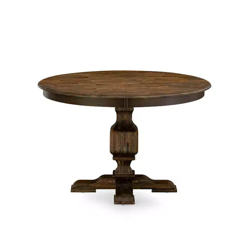 Table à manger ronde avec pied central, en hévéa rustique