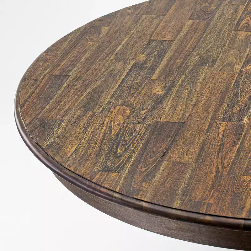 Table à manger ronde avec pied central, en hévéa rustique