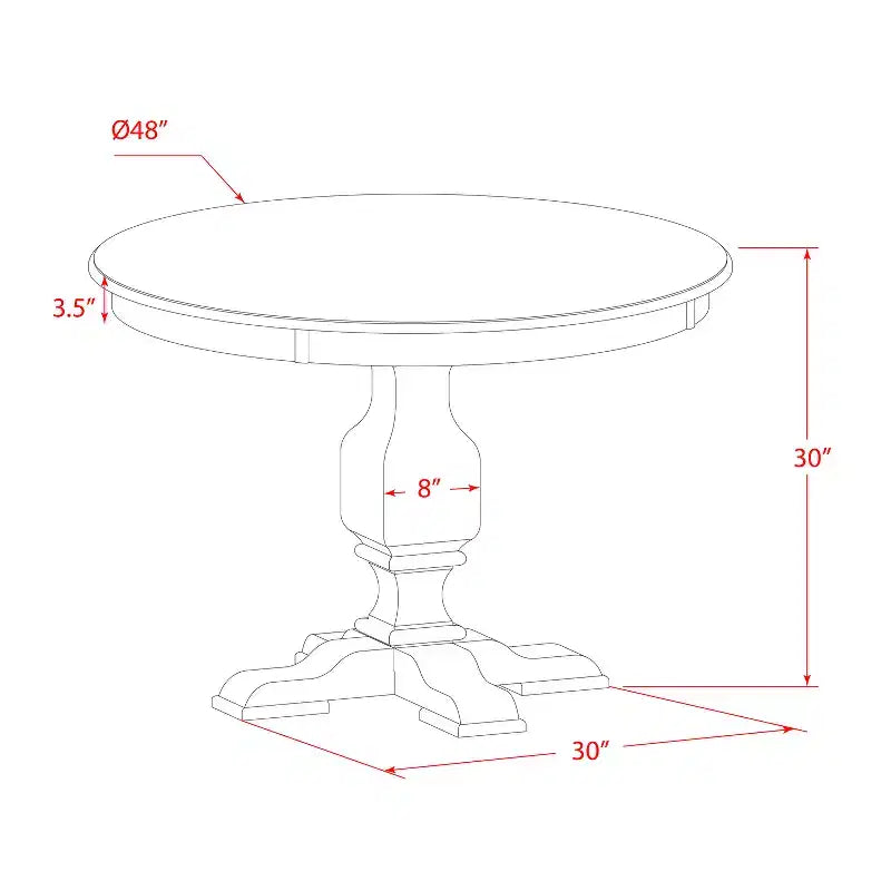 Table à manger ronde avec pied central, en hévéa rustique