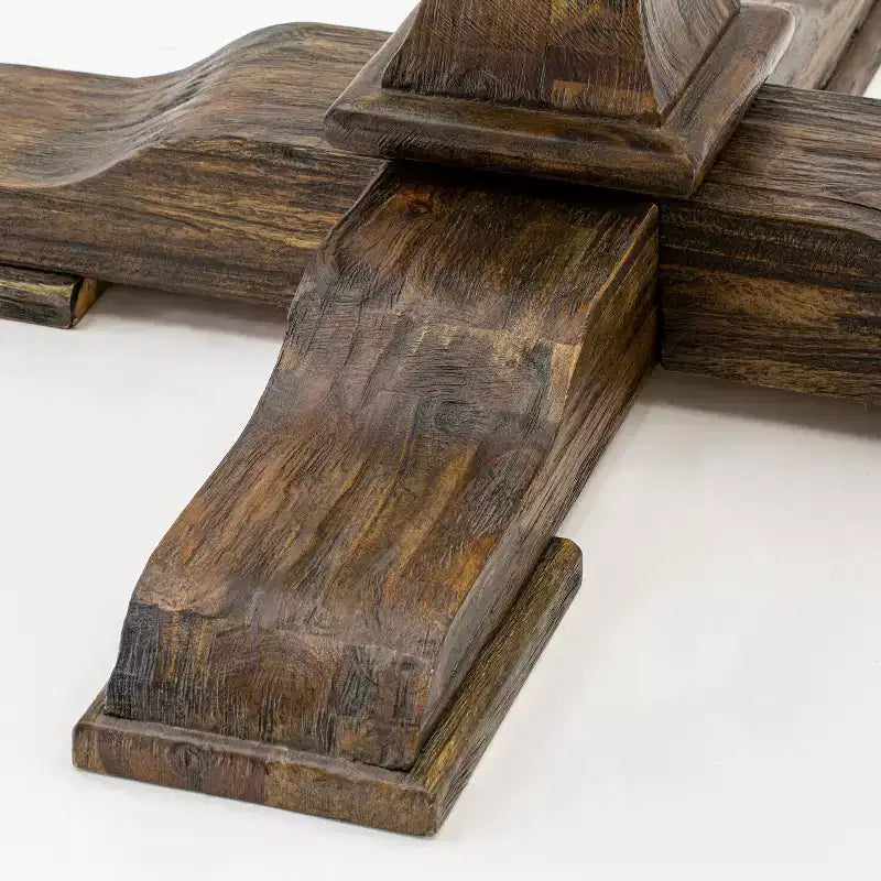 Table à manger ronde avec pied central, en hévéa rustique