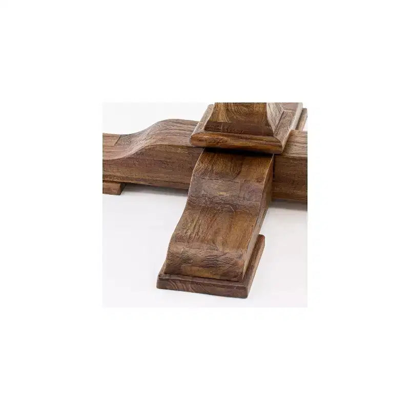 Table à manger ronde avec pied central, en hévéa rustique