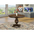 HomeStock Round Dining Table with Pedestal, Rustic Rubberwood Table