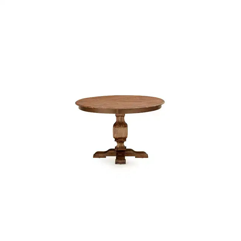 Table à manger ronde avec pied central, en hévéa rustique