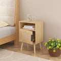 GDFStudio Melissa 22.83'' H Wood Nightstand with Open Shelf and Rattan Door