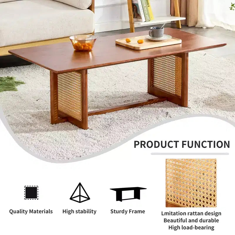 Table basse en rotin 47W, table basse de salon rectangulaire, table basse de canapé, naturel/marron