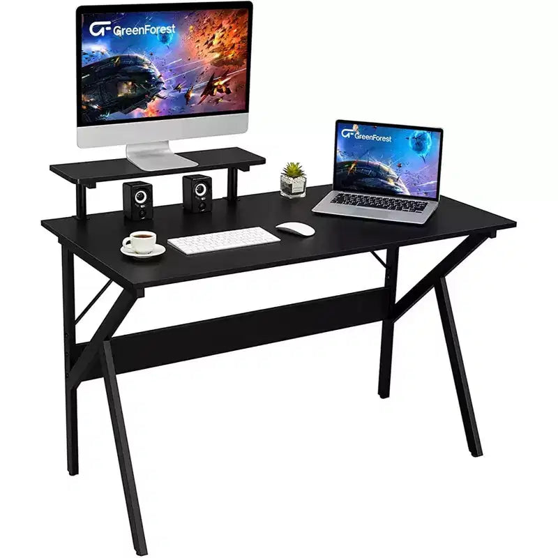 Greenforest Home Office Desk with Monitor Shelf, Computer/Gaming Desk, Black, 47in