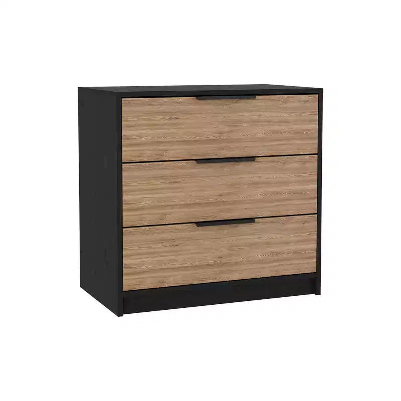 HomeRoots 28 Natural and Black Three Drawer Dresser